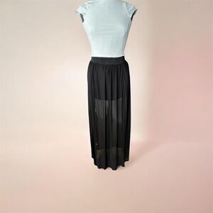 PrettyLittleThing Black Mesh Drape Maxi Skirt w/ Slit, Size 8